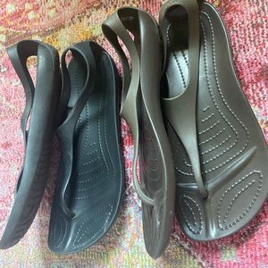 Black and brown croc sandals